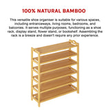 6 Layers Natural Wood Bamboo Shelf Entryway Storage Shoe Rack Home Furniture - Low Angle