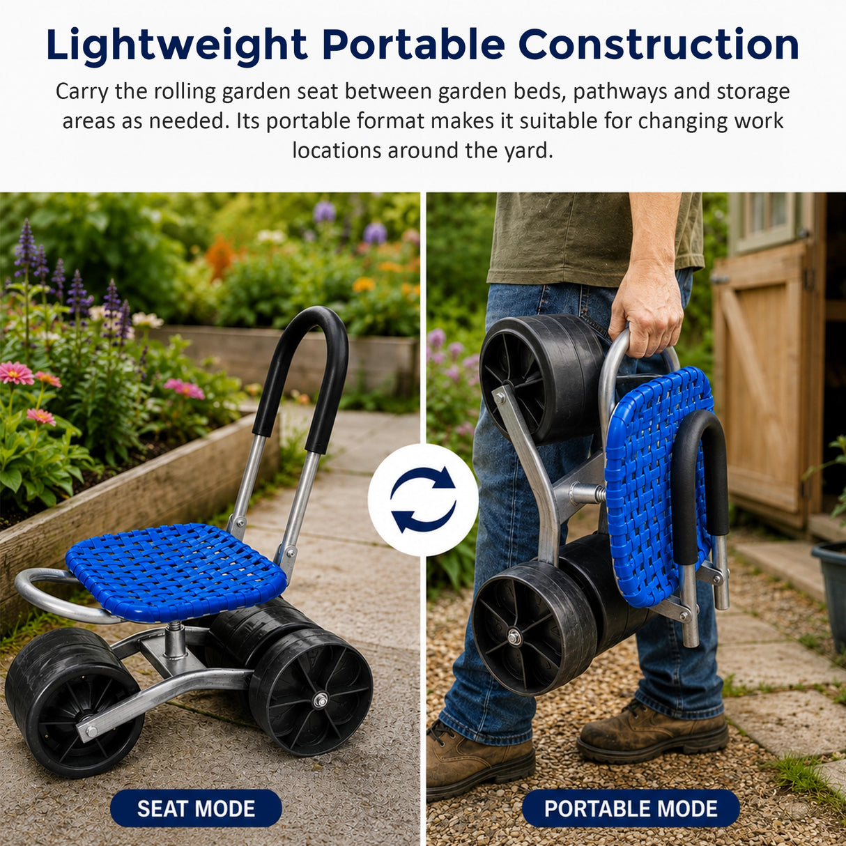 Gardening Seat Portable Height Adjustable Folding Stool Kneeling Pad