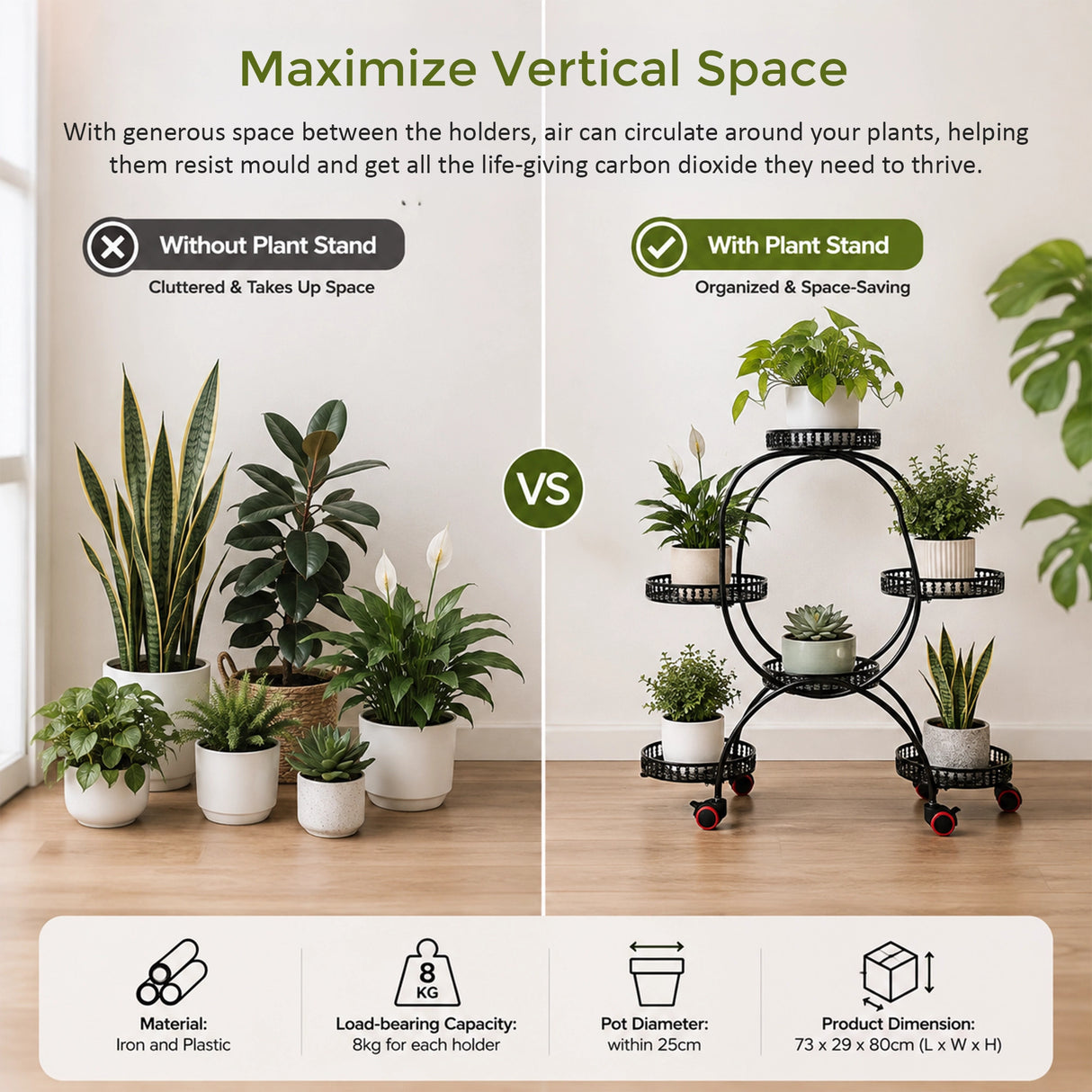 4 Layer 6 Pots Flower Holder Plant Stand Shelf 4-Wheel Free Moving Rack