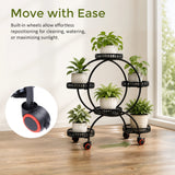 4 Layer 6 Pots Flower Holder Plant Stand Shelf 4-Wheel Free Moving Rack