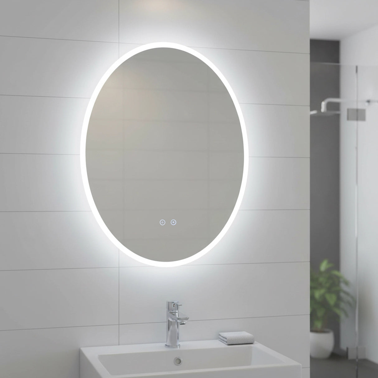 Oval Mirror LED Anti-Fog Illuminated Bathroom Living Room