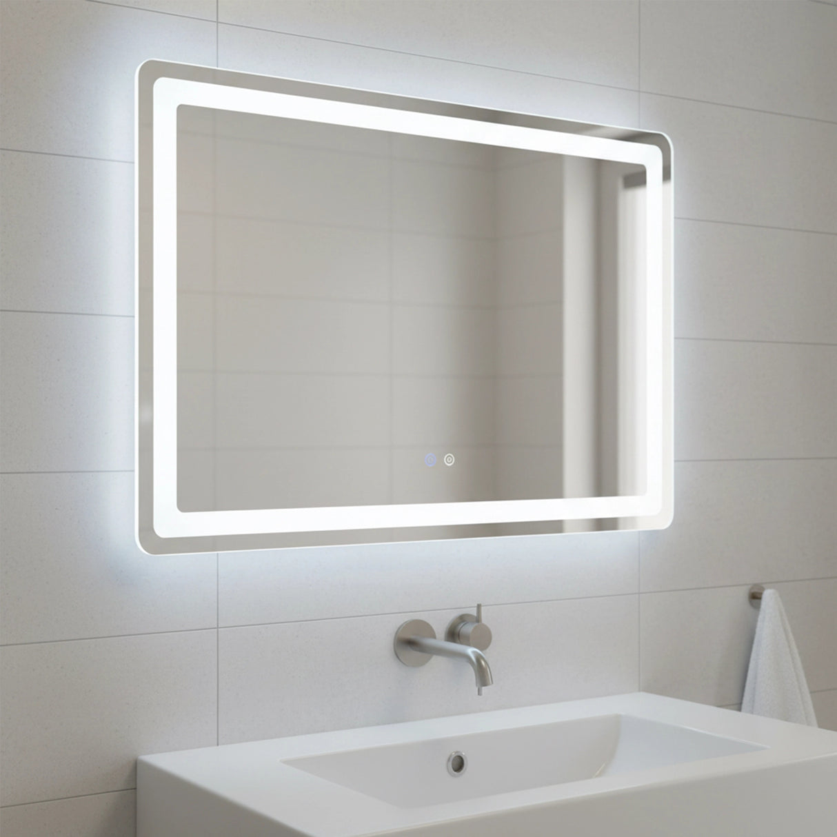 Rectangular Mirror LED Anti-Fog Illuminated Bathroom Living Room - 120x80cm