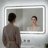 Rectangular Mirror LED Anti-Fog Illuminated Bathroom Living Room - 120x80cm - 45-Degree Angle