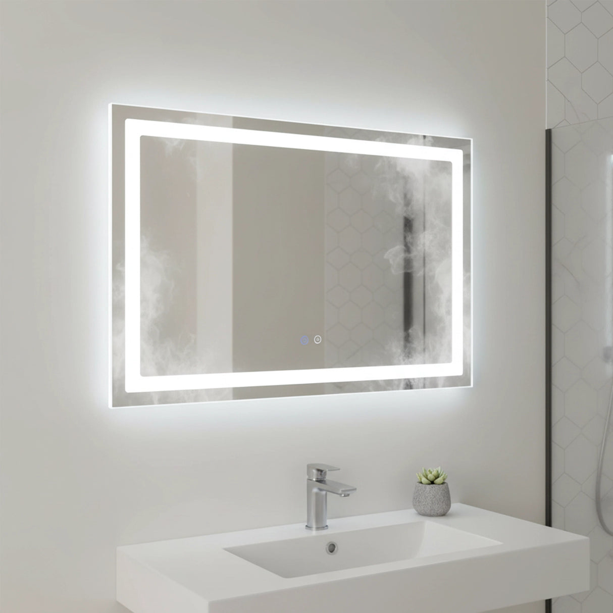 Rectangular Mirror LED Anti-Fog Illuminated Bathroom Living Room - 120x80cm