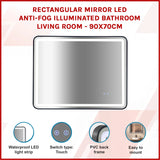 Rectangular Mirror LED Anti-Fog Illuminated Bathroom Living Room - 90x70cm