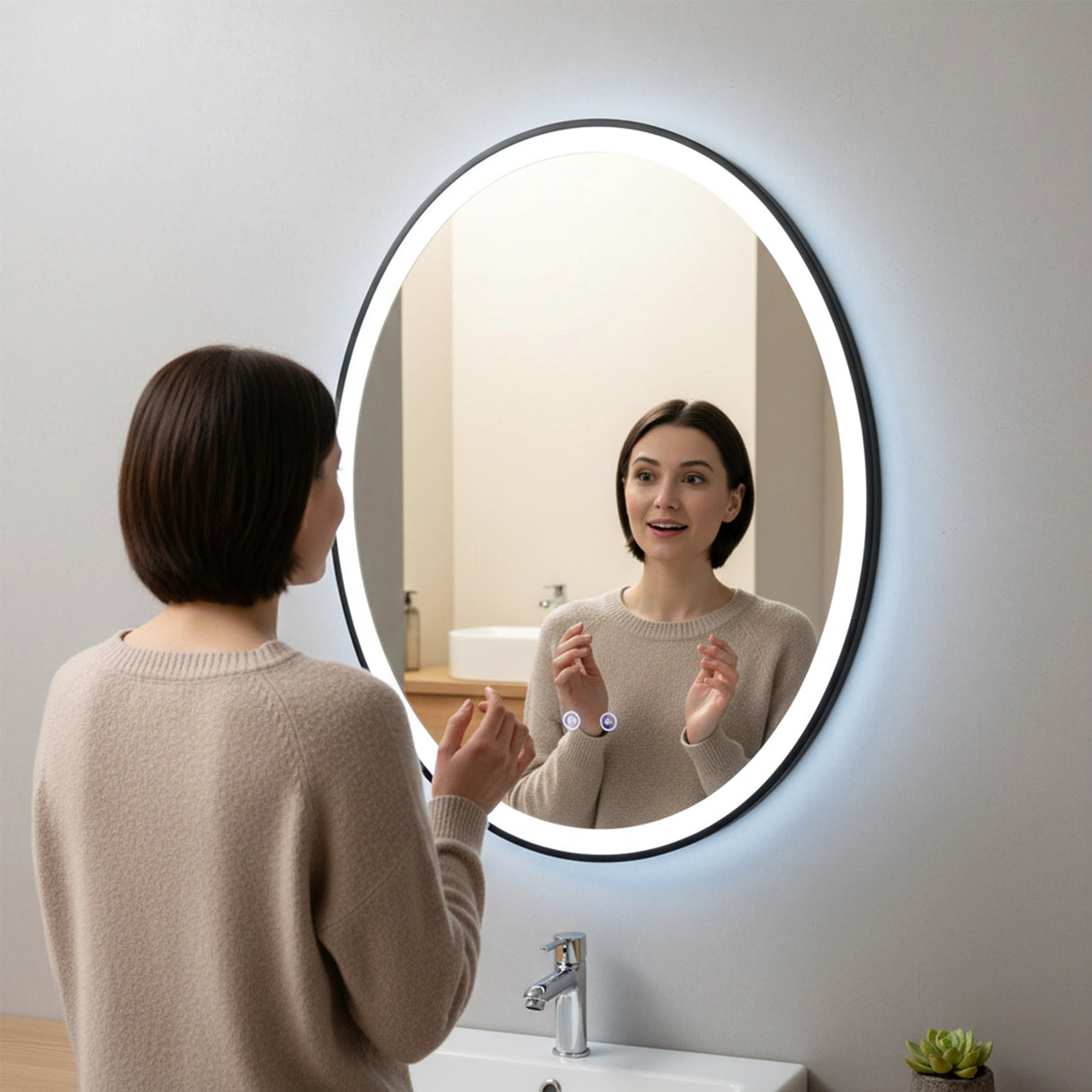 Oval Mirror LED Anti-Fog Illuminated Bathroom Living Room