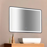 Rectangular Mirror LED Anti-Fog Illuminated Bathroom Living Room - Front View