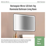 Rectangular Mirror LED Anti-Fog Illuminated Bathroom Living Room - Rear View