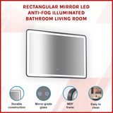Rectangular Mirror LED Anti-Fog Illuminated Bathroom Living Room - Low Angle