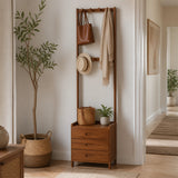 42x165cm Dark Wood Wooden Hall Stand Floor Coat Rack with Drawer Modern Minimalist