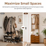 42x165cm Dark Wood Wooden Hall Stand Floor Coat Rack with Drawer Modern Minimalist