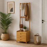 Wooden Hall Stand Floor Coat Rack with Drawer Modern Minimalist Style - Front View