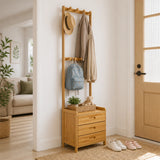 Wooden Hall Stand Floor Coat Rack with Drawer Modern Minimalist Style