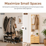 Wooden Hall Stand Floor Coat Rack with Drawer Modern Minimalist Style - Close-Up Angle