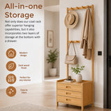 Wooden Hall Stand Floor Coat Rack with Drawer Modern Minimalist Style - Extra Image