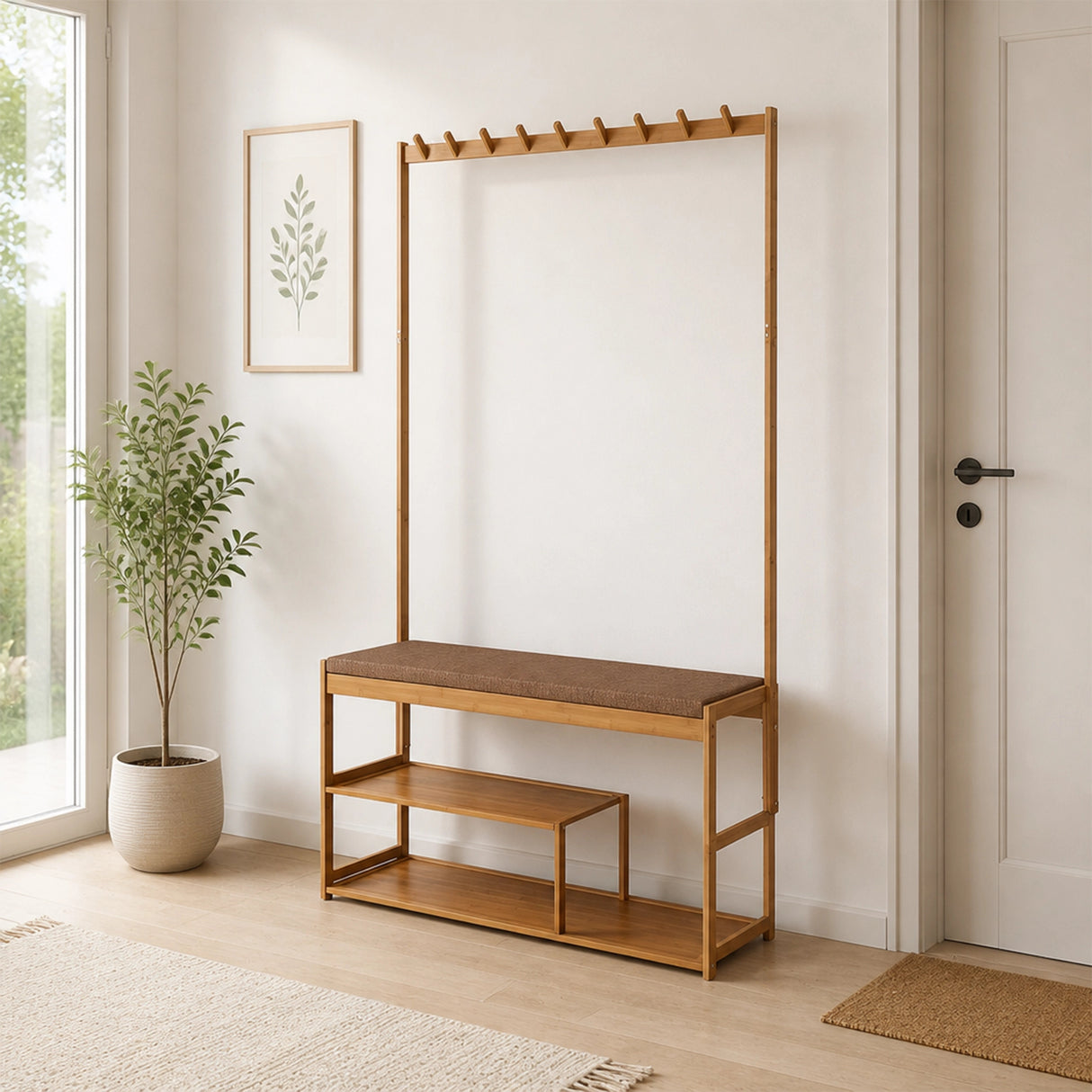 97x168cm Hallway Bench Coat Rack Stand Multifunctional Hall Shelf Entryway