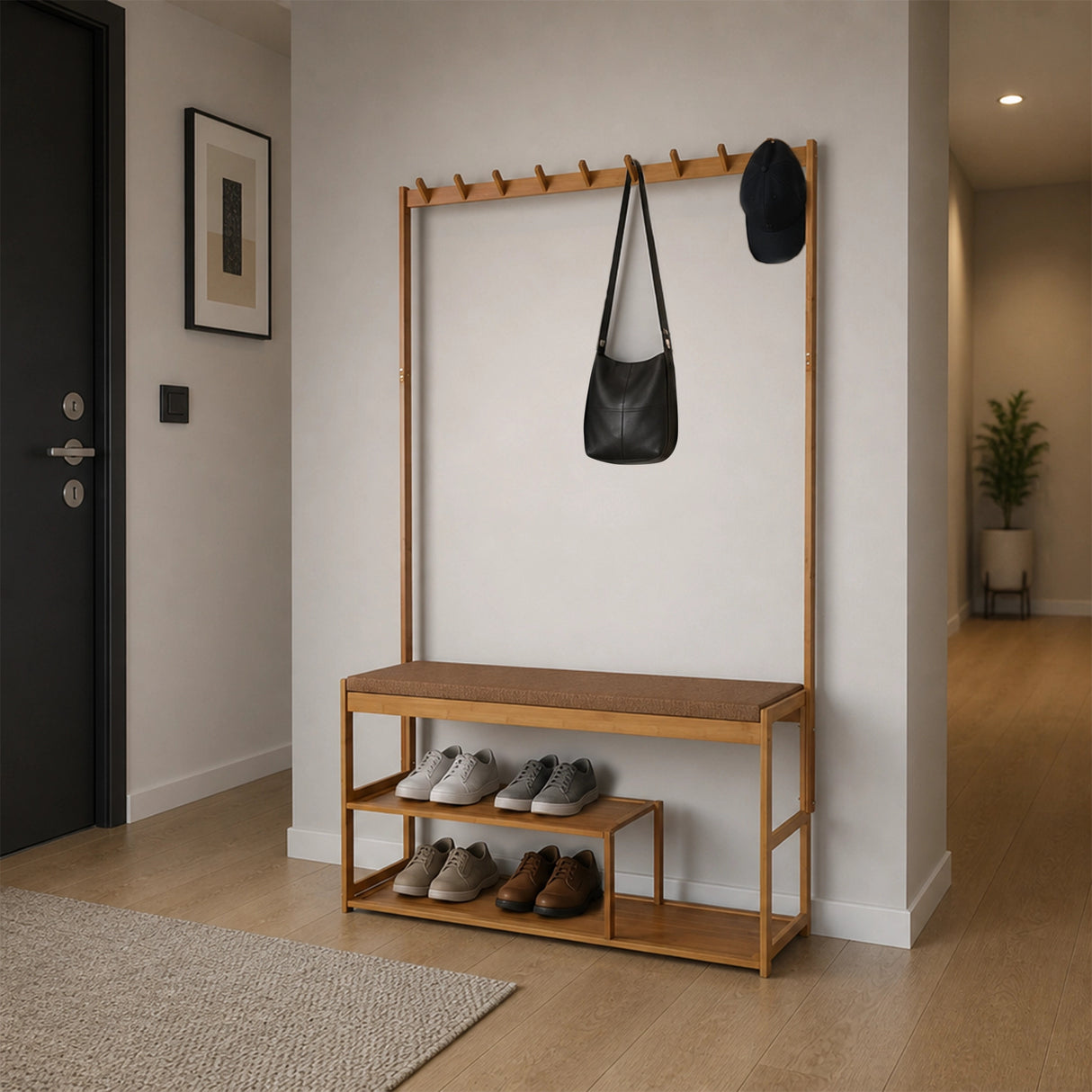 97x168cm Hallway Bench Coat Rack Stand Multifunctional Hall Shelf Entryway