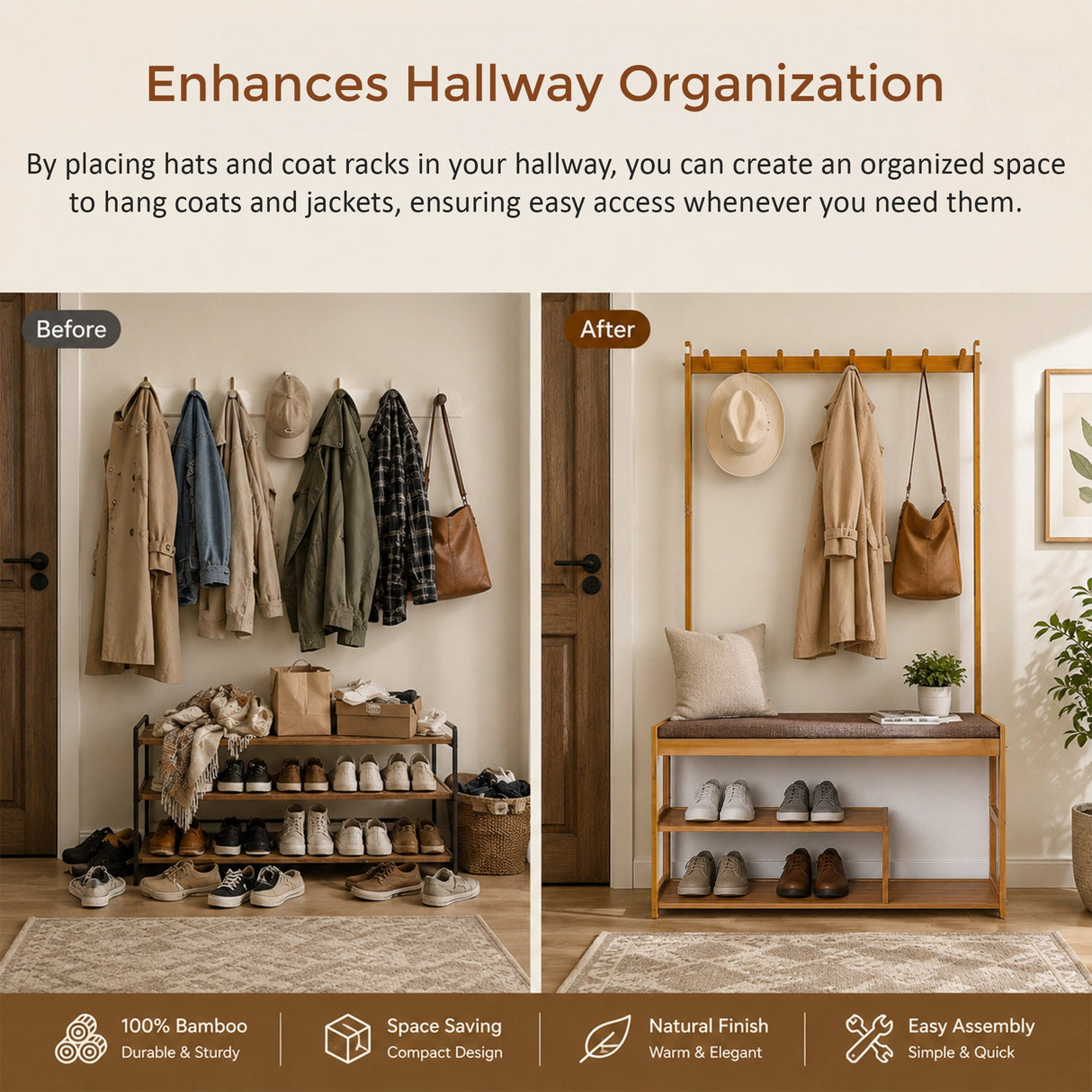 97x168cm Hallway Bench Coat Rack Stand Multifunctional Hall Shelf Entryway