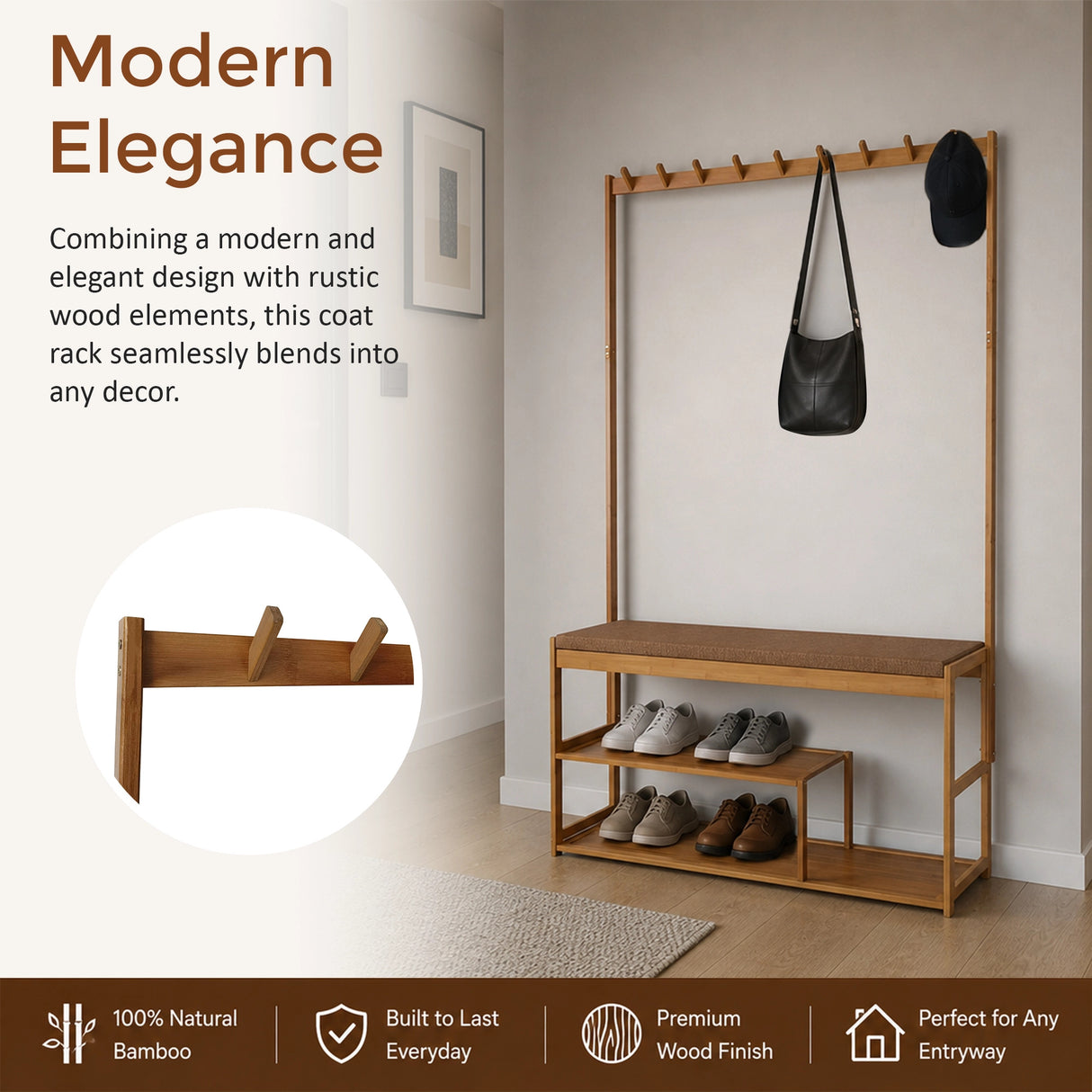 97x168cm Hallway Bench Coat Rack Stand Multifunctional Hall Shelf Entryway