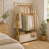 100x155cm Wood Clothes Rail Garment Rack with Freestanding Storage Shelf - Front View