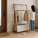 100x155cm Dark Wood Clothes Rail Garment Rack with Freestanding Storage Shelf