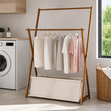 100x155cm Dark Wood Clothes Rail Garment Rack with Freestanding Storage Shelf - Front View