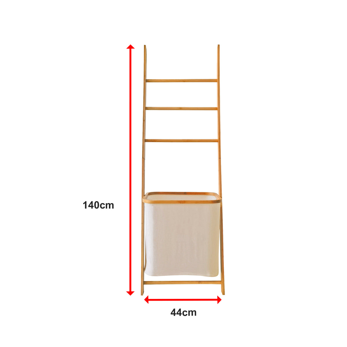 Wall Leaning Ladder Shelf with Laundry Basket Clothes Hamper Bath Towel Rack