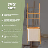 Wall Leaning Ladder Shelf with Laundry Basket Clothes Hamper Bath Towel Rack