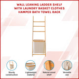 Wall Leaning Ladder Shelf with Laundry Basket Clothes Hamper Bath Towel Rack - Top-Down View