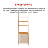 Wall Leaning Ladder Shelf with Laundry Basket Clothes Hamper Bath Towel Rack - Close-Up Angle