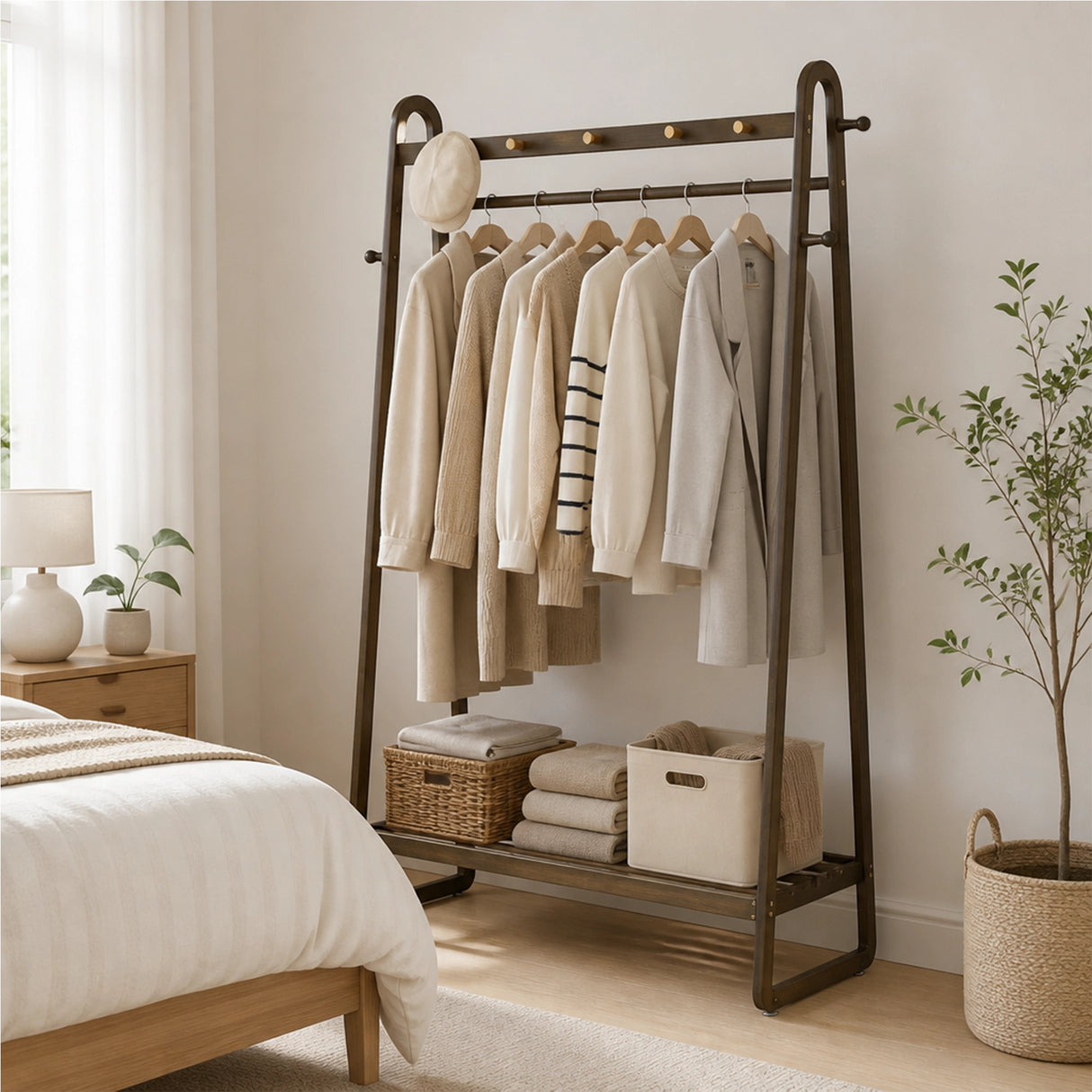 Dark Wood 160x100cm Clothes Rack Slim Stylish Space Saving