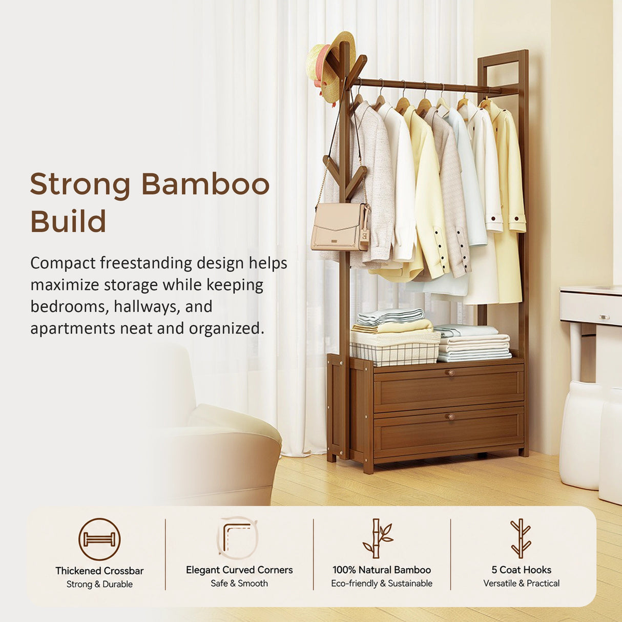 165x70cm Clothes Rack Stand Storage Shelves Modern Coat Tree