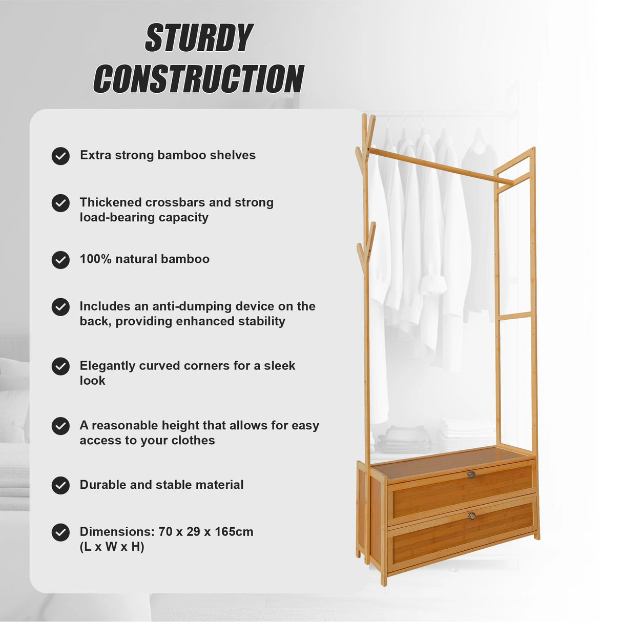 165x70cm Clothes Rack Stand Storage Shelves Modern Coat Tree