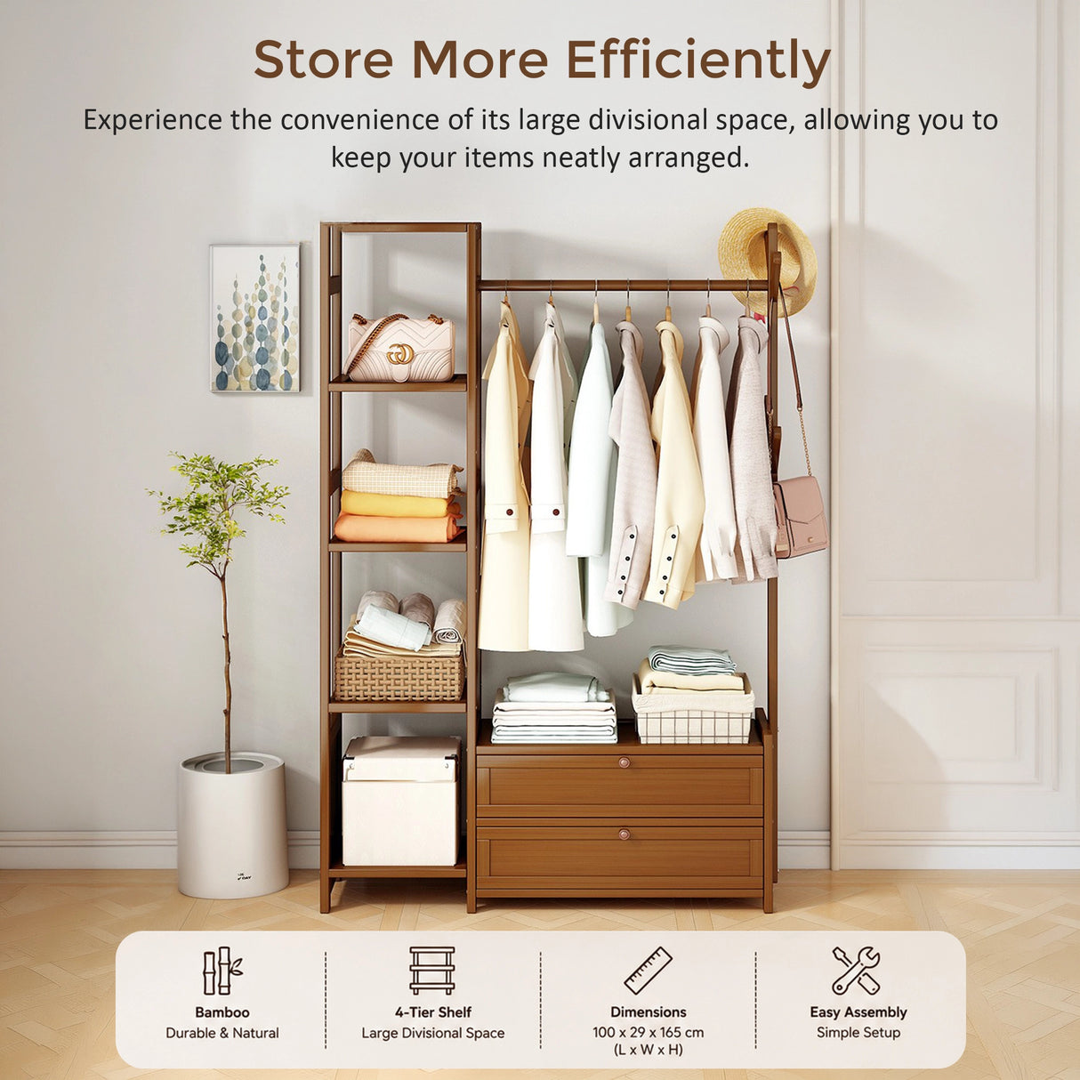 165x100cm Clothes Rack Stand Storage Shelves Modern Coat Tree