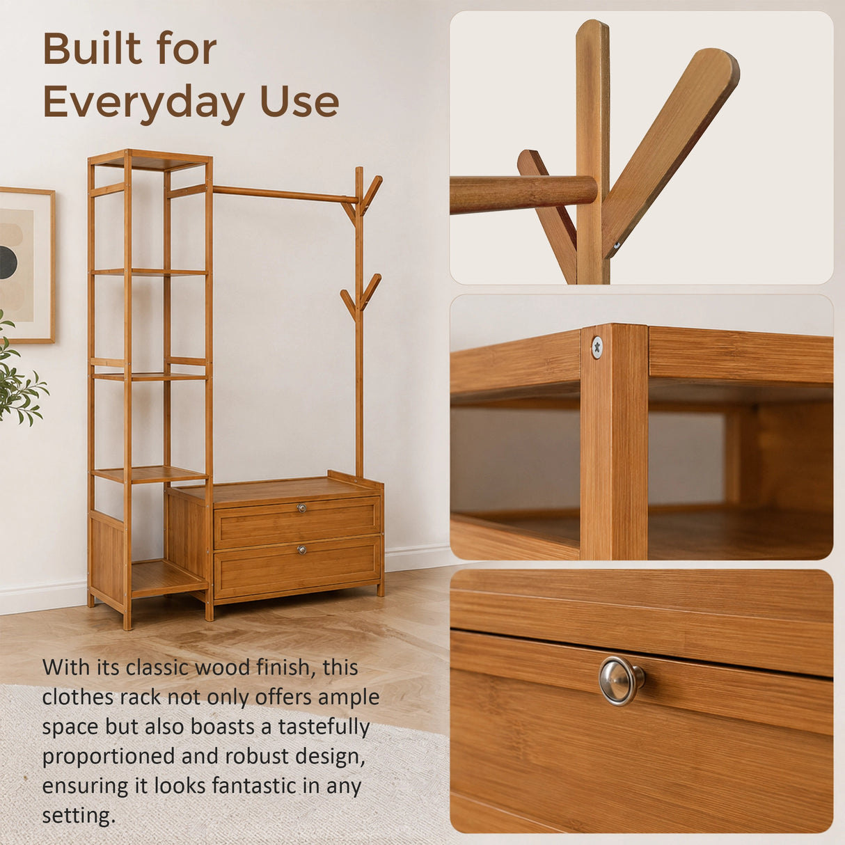 165x100cm Clothes Rack Stand Storage Shelves Modern Coat Tree