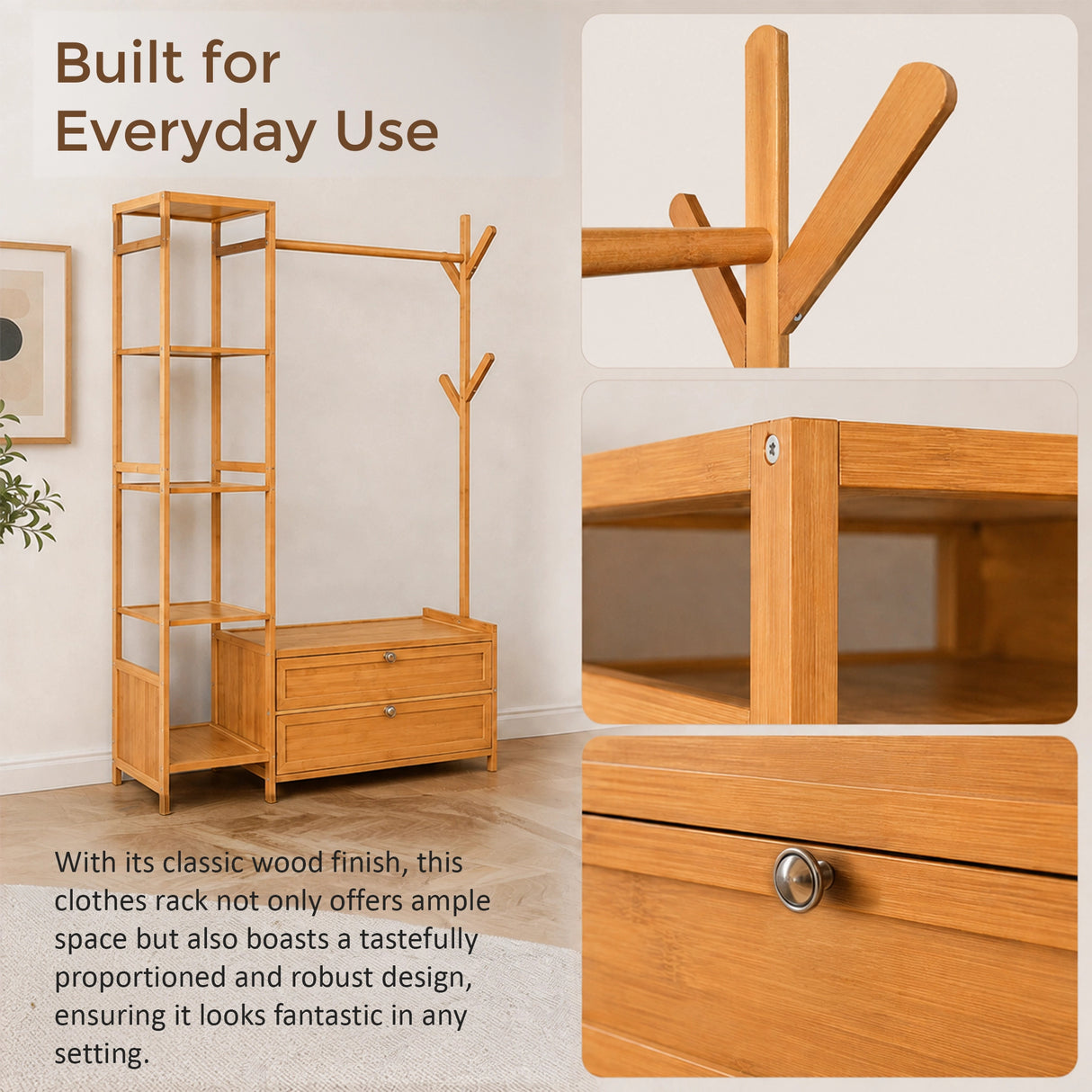165x100cm Clothes Rack Stand Storage Shelves Modern Coat Tree