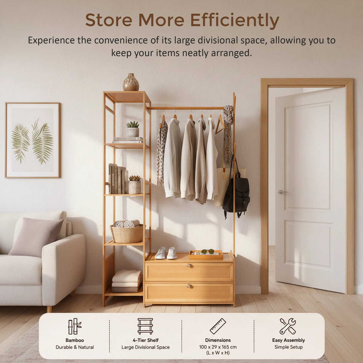 165x100cm Clothes Rack Stand Storage Shelves Modern Coat Tree