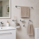 Bathroom Accessories Set 6 Piece Pack Chrome Wall Mounted Easy Fittings - Front View
