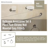 Bathroom Accessories Set 6 Piece Pack Chrome Wall Mounted Easy Fittings - Close-Up Angle