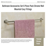 Bathroom Accessories Set 6 Piece Pack Chrome Wall Mounted Easy Fittings - Low Angle