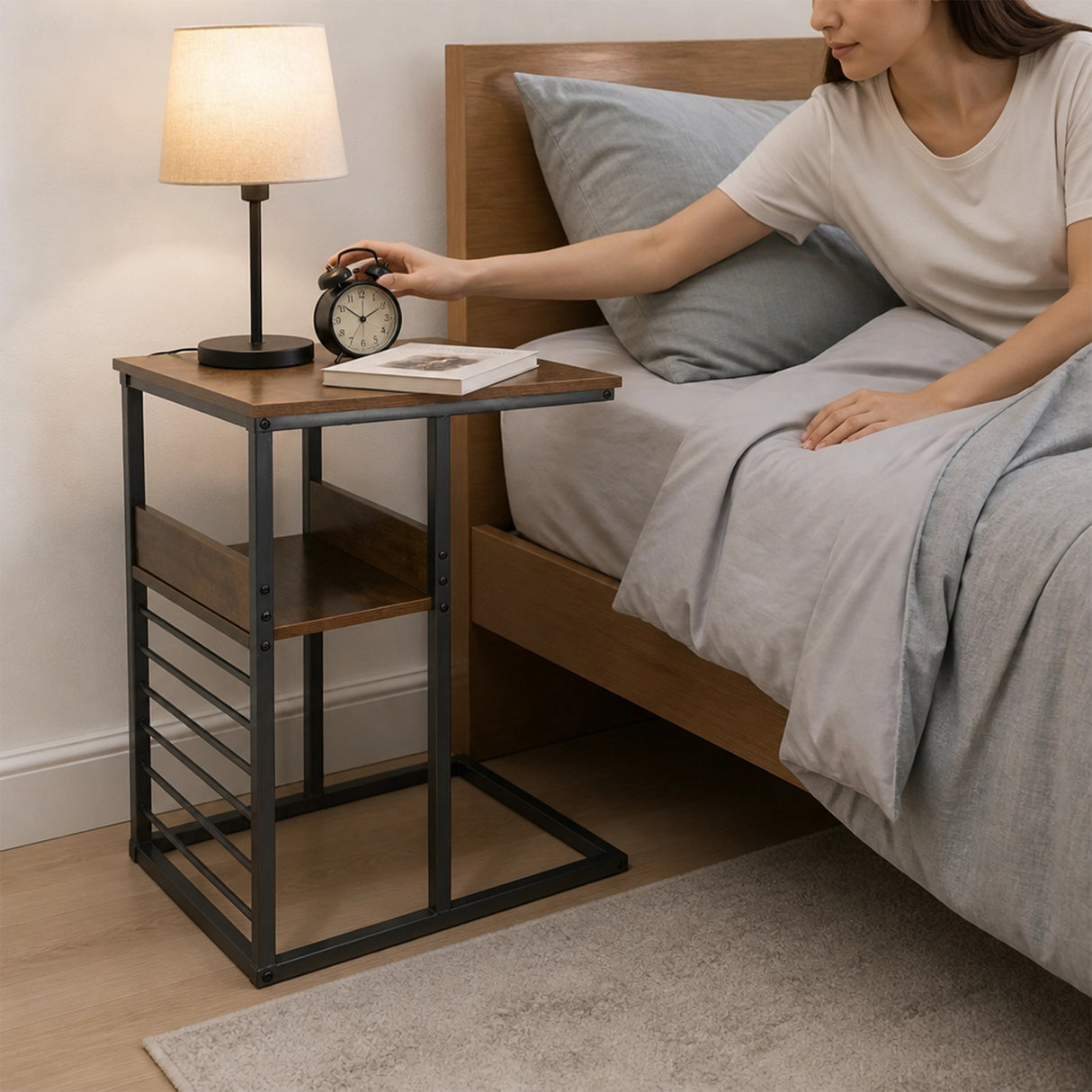 Sofa Side End Table Wooden Shelf Couch Living Nightstand
