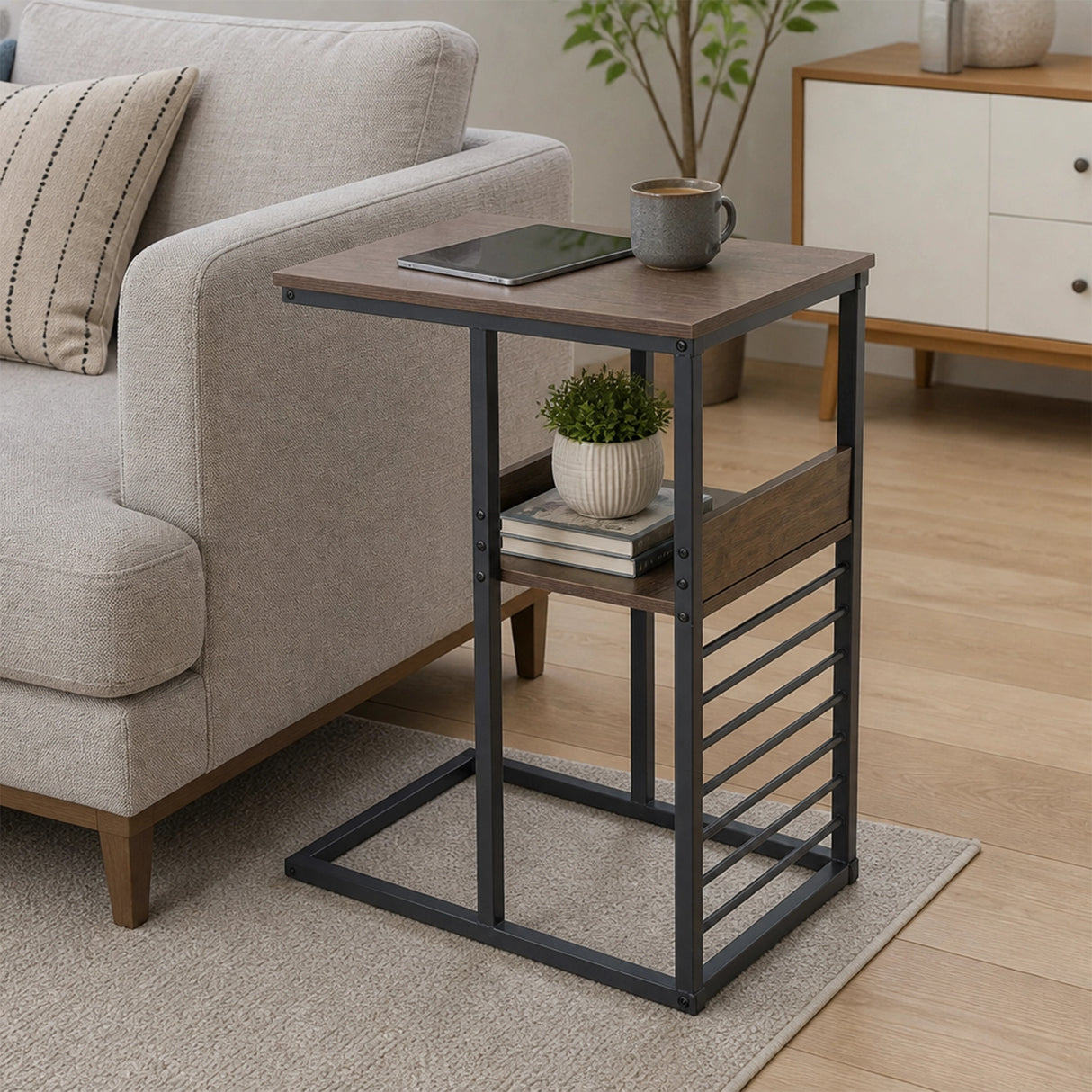 Sofa Side End Table Wooden Shelf Couch Living Nightstand