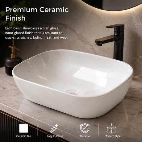 Oval ceramic above counter bathroom basin, high gloss finish, 46x33x13 cm, image 5