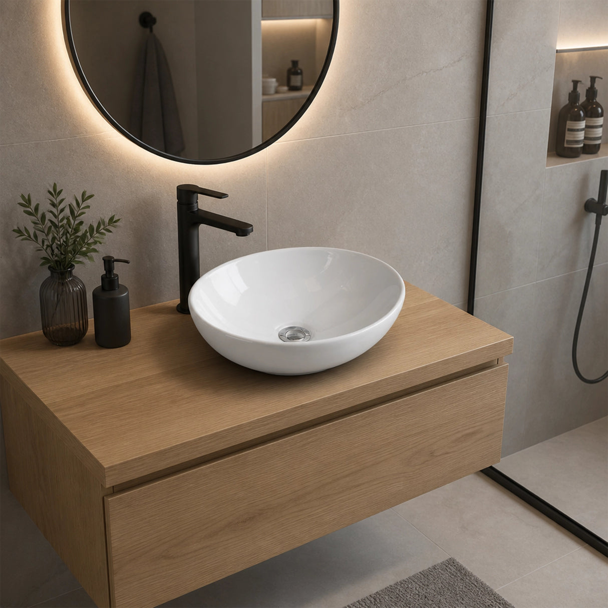 Ceramic Bathroom Basin Vanity Sink Oval Above Counter Top Mount Bowl