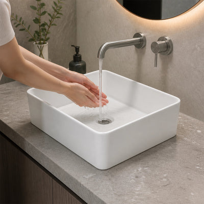 Ceramic Bathroom Basin Vanity Sink Square Above Counter Top Mount Bowl