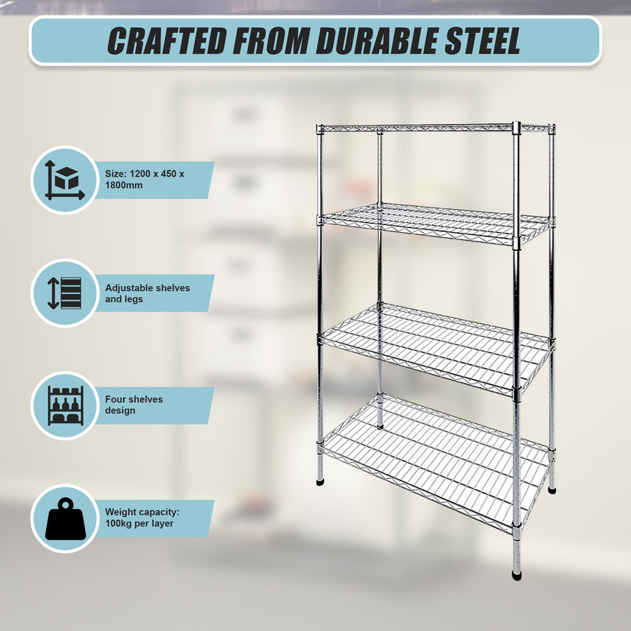 Modular Wire Storage Shelf 1200 x 450 x 1800mm Steel Shelving