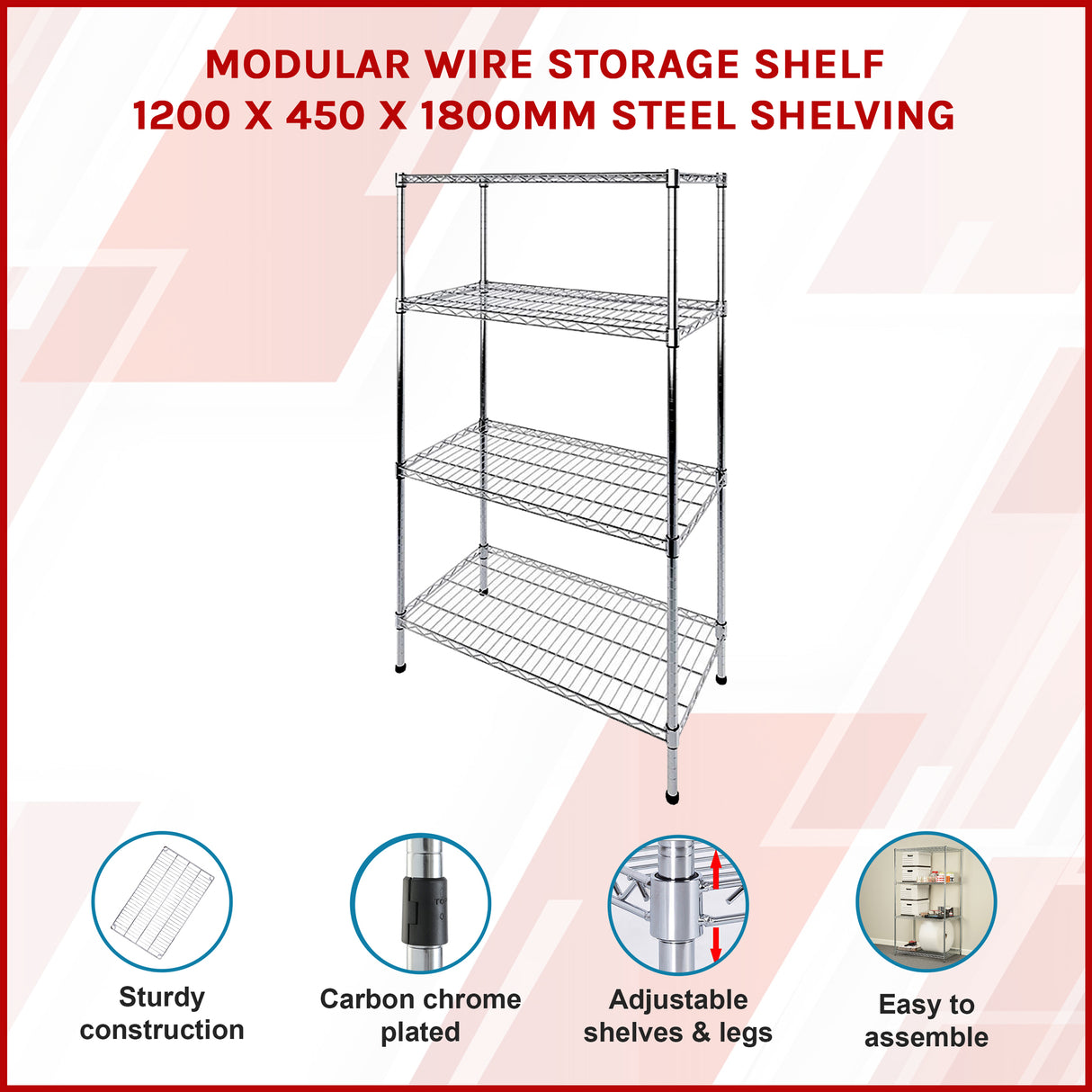 Modular Wire Storage Shelf 1200 x 450 x 1800mm Steel Shelving