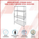 Modular Wire Storage Shelf 1200 x 450 x 1800mm Steel Shelving