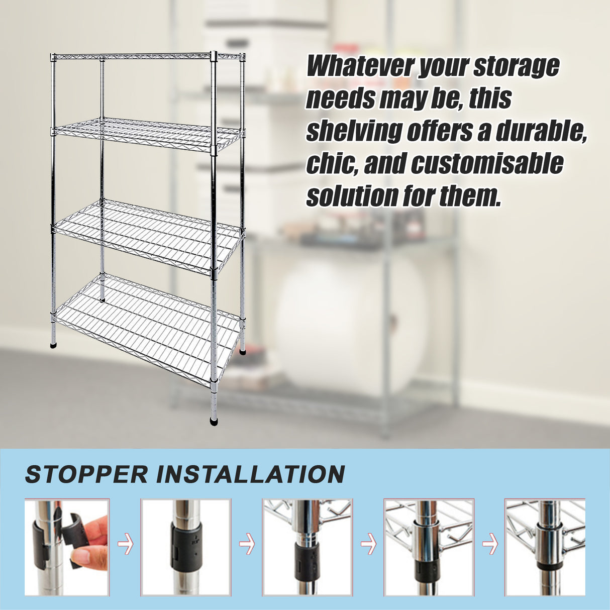 Modular Wire Storage Shelf 1200 x 450 x 1800mm Steel Shelving