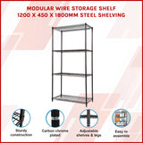 Modular Wire Storage Shelf 1200 x 450 x 1800mm Steel Shelving - Front View